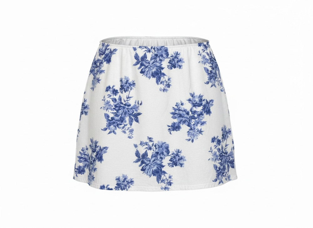 American Eagle L Floral Blue White Linen Cotton Mini Skirt Beach Cottagecore